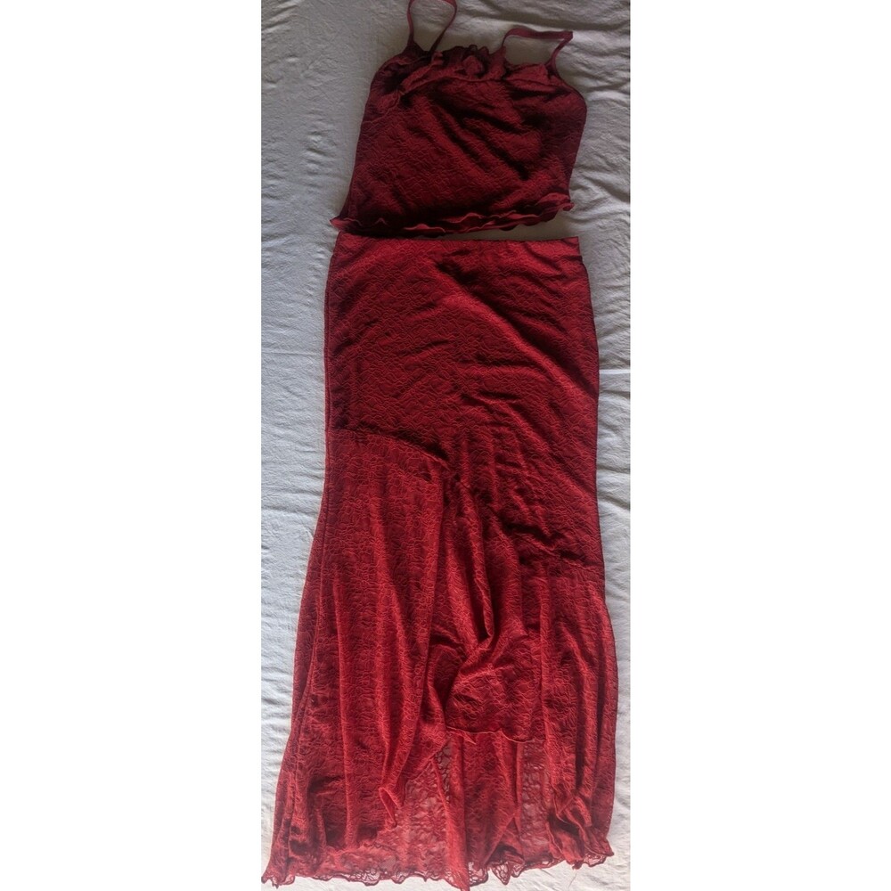 SHEIN Red Lace 2 Piece Set Size L Cami Top & Maxi Skirt Lingerie Style